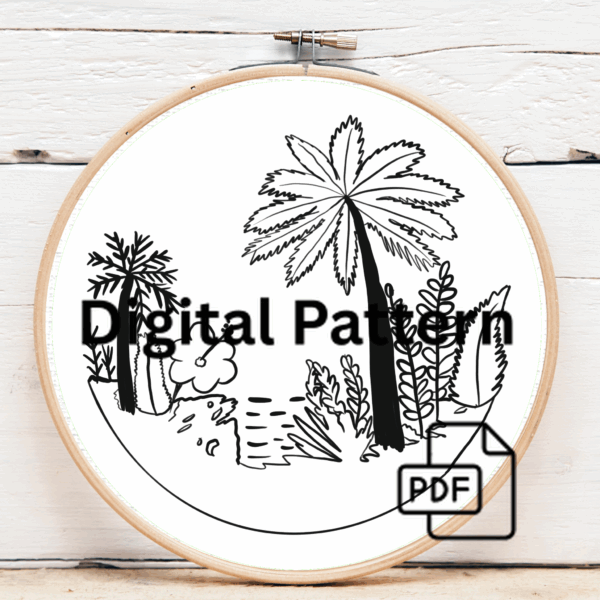 close-up-embroidery-sunset-palm-trees
