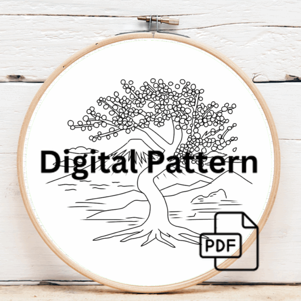 close-up-embroidery-tree-mountain-background