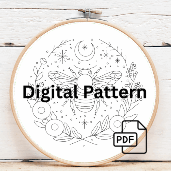 close-up-embroideryed-bee-crescent-flowers