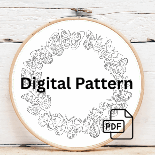 close-up-embroideryed-hoop-circle-butterflies