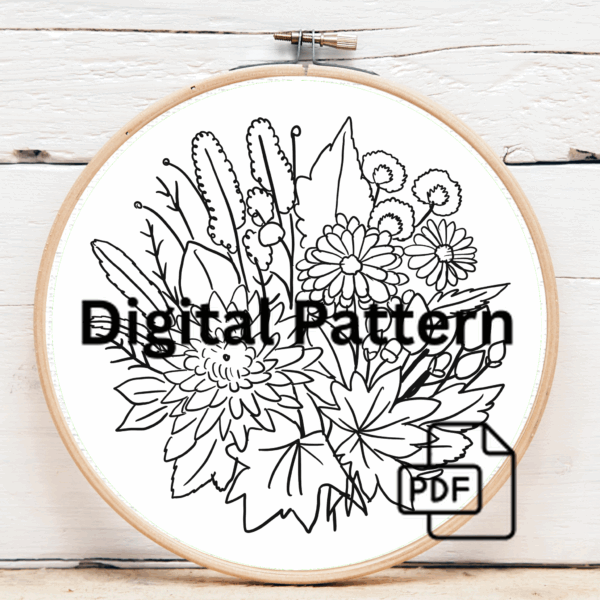 close-up-embroideryed-picture-bunch-flowers