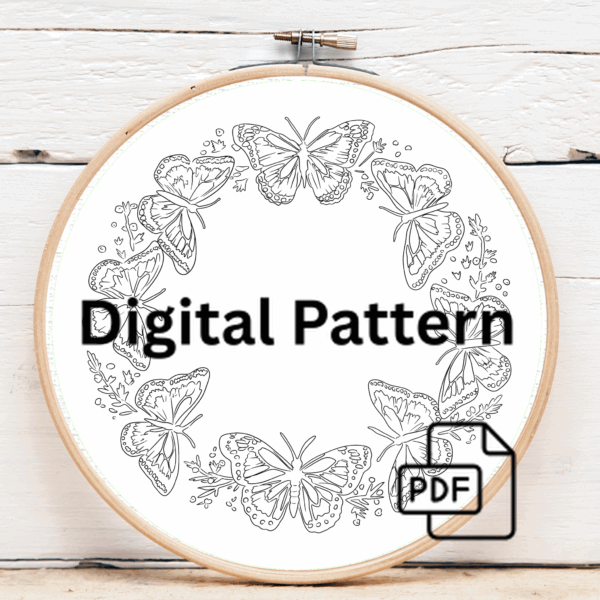 close-up-embroideryed-picture-butterfly-wreath