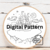 close-up-embroideryed-picture-castle-cloud