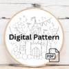 close-up-embroideryed-picture-castle-sky-background