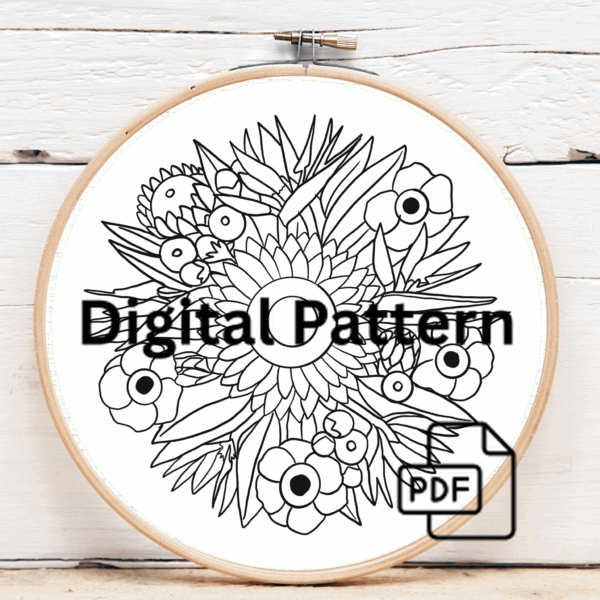 close-up-embroideryed-picture-flower-arrangement