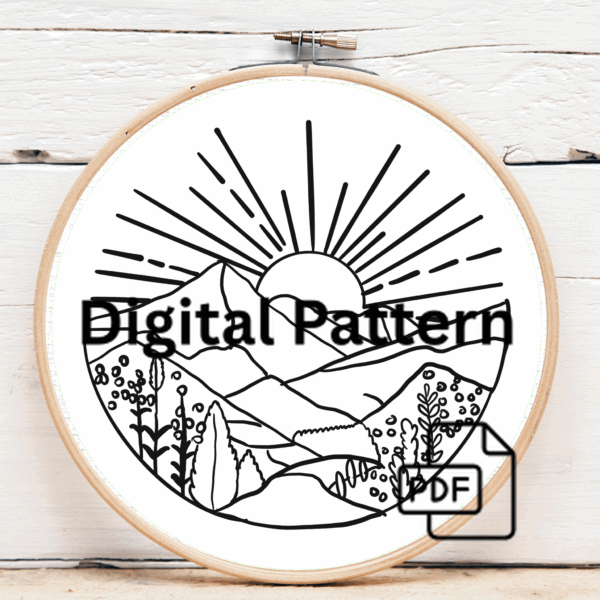 close-up-embroideryed-picture-mountain-sun-2