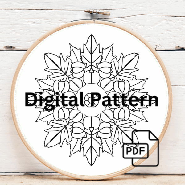 close-up-embroideryed-pumpkin-leaves-hoop