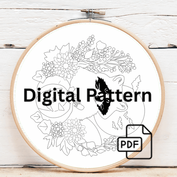 close-up-embroideryed-raccoon-pumpkin-bats