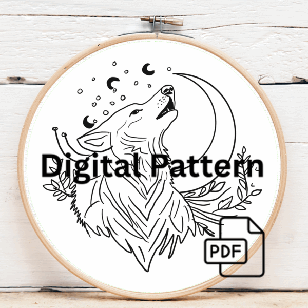 arafed-embroidery-wolf-howling-at-moon