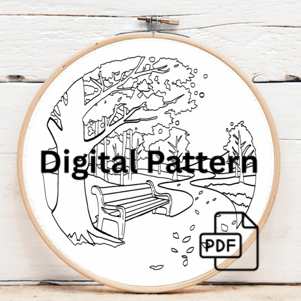 close-up-cross-stitch-picture-bench-park