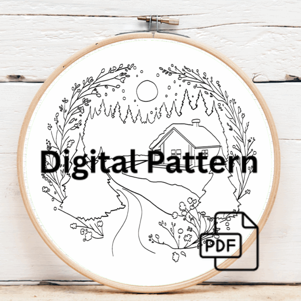 embroidery-art-cabin-woods-snowy-scene