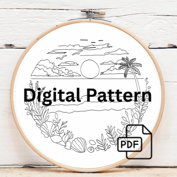 embroidery-art-sunset-scene-beach-scene-shells