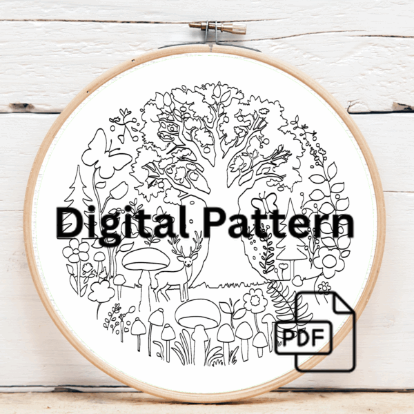 embroidery-art-tree-deer-mushrooms-butterflies