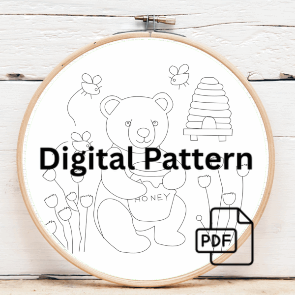 embroidery-bear-holding-jar-honey-bees