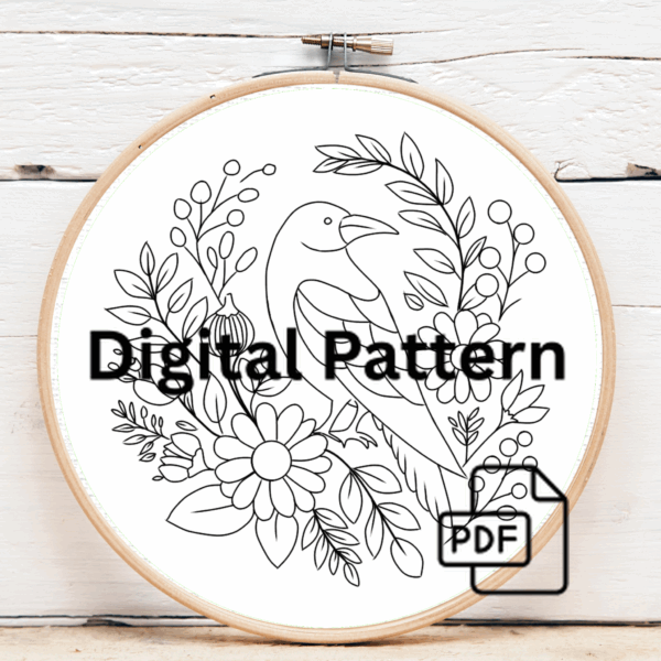 embroidery-black-bird-sitting-branch-tree