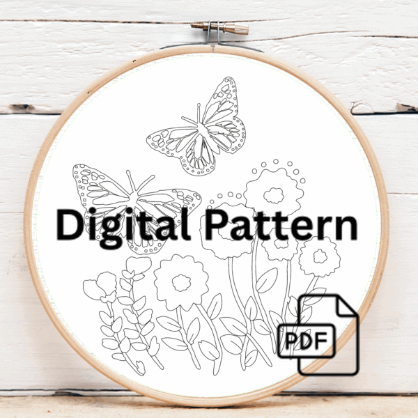 embroidery-butterfly-flowers-wooden-surface