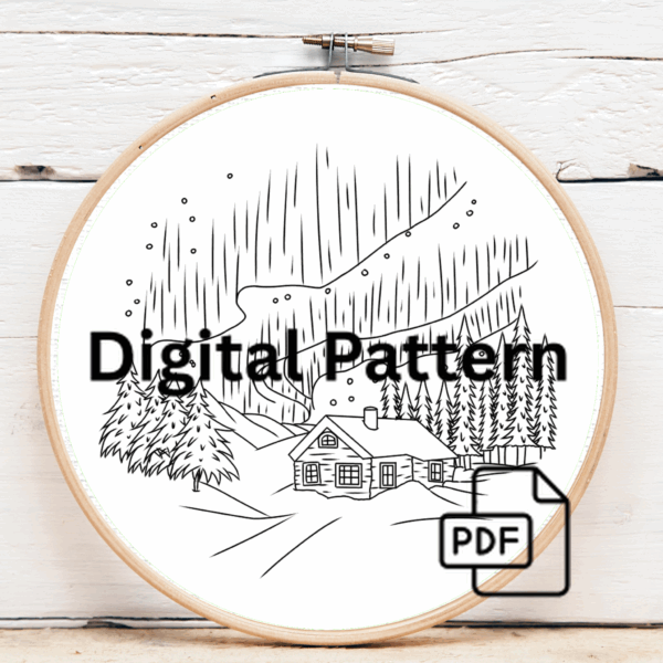 embroidery-cabin-snow-aurora-light