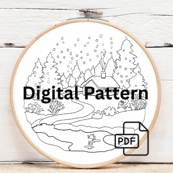 embroidery-cabin-snow-river-trees