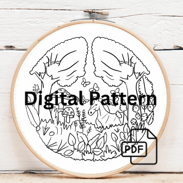 embroidery-horse-forest-mushroom-butterflies