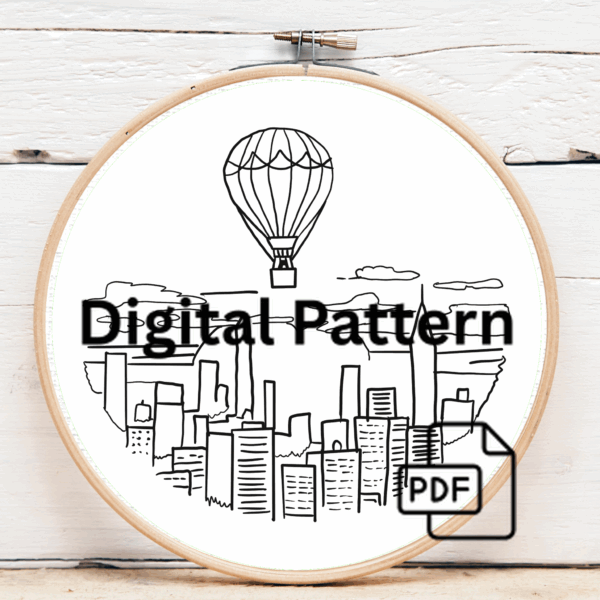 embroidery-hot-air-balloon-flying-over-city-sunset