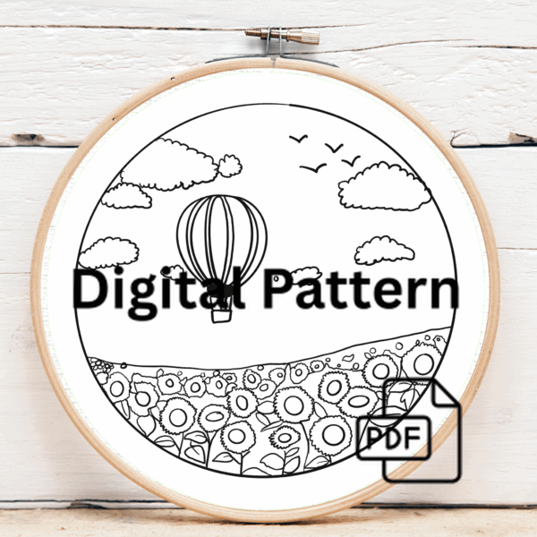 embroidery-hot-air-balloon-flying-over-field-sunflowers