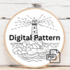 embroidery-lighthouse-rock-ocean