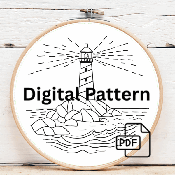 embroidery-lighthouse-rock-ocean