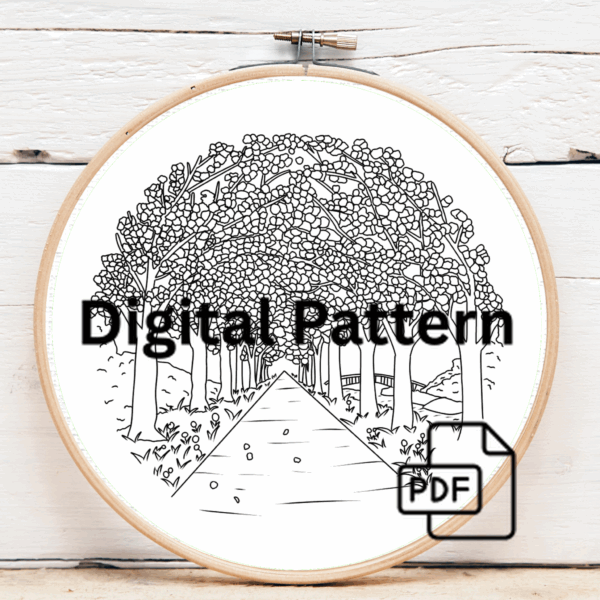 close-up-cross-stitch-picture-path-trees
