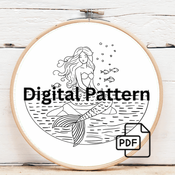 embroidery-mermaid-sitting-rock-ocean