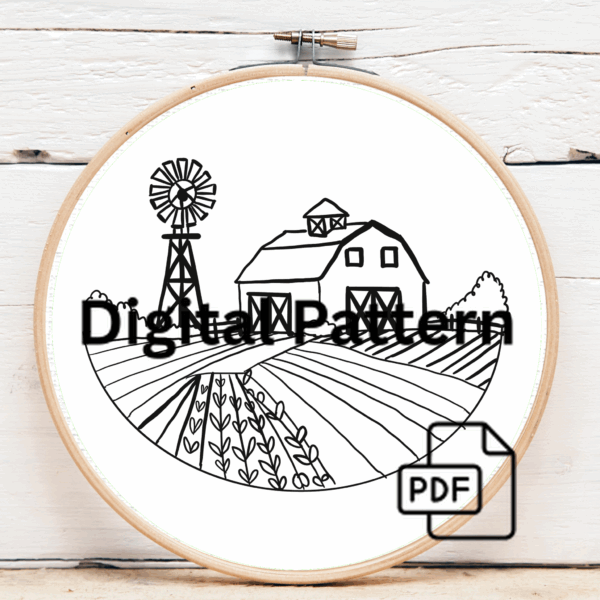 close-up-cross-stitch-picture-red-barn-windmill