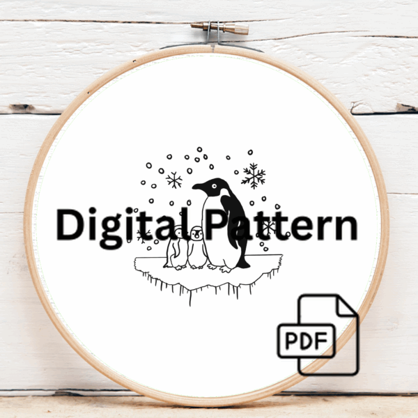 embroidery-penguin-its-baby-snowy-surface