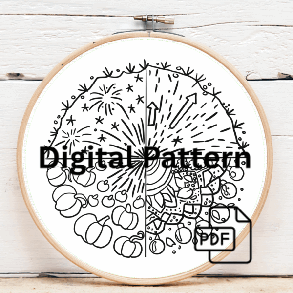 embroidery-picture-firework-green-orange-theme