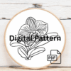 embroidery-pink-flower-green-leaves-white-background