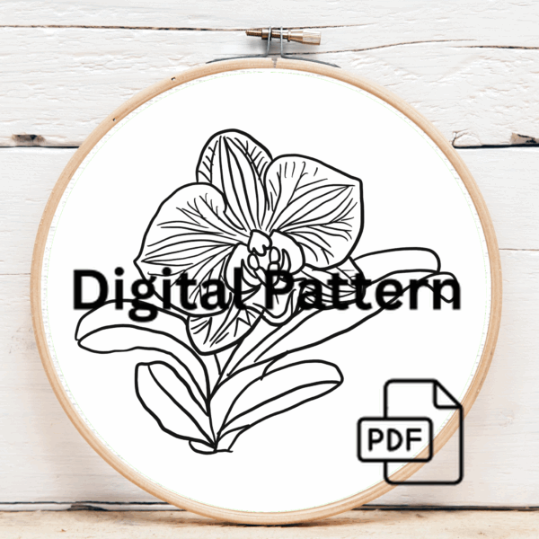 embroidery-pink-flower-green-leaves-white-background
