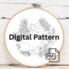embroidery-rabbit-sitting-branch-holly-leaves