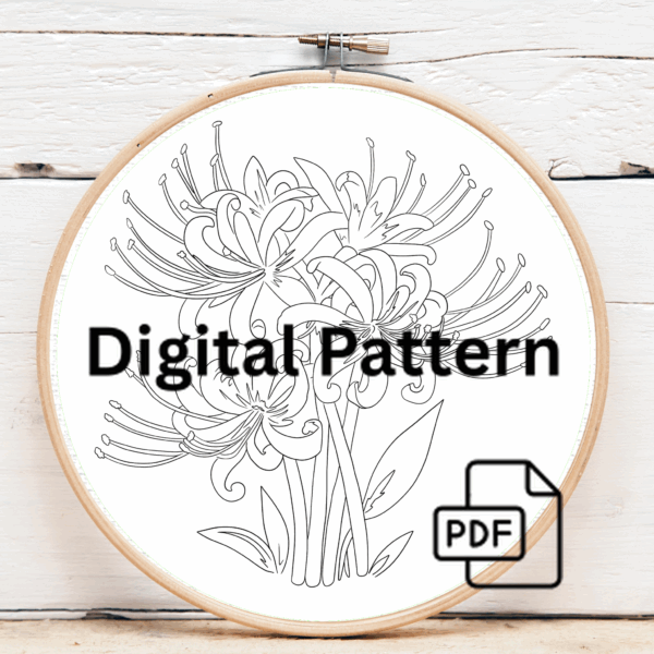 embroidery-red-flower-green-leaves-wooden-surface
