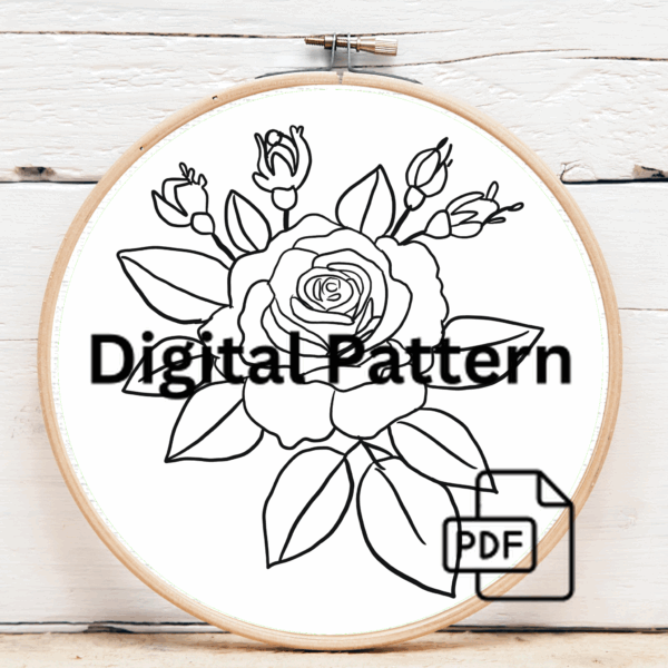 embroidery-rose-leaves-buds-white-cloth