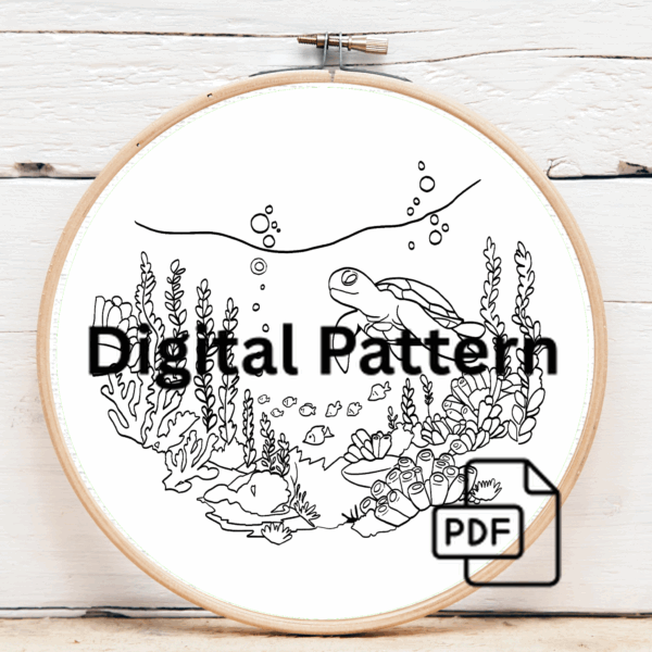 embroidery-sea-turtle-swimming-ocean-corals