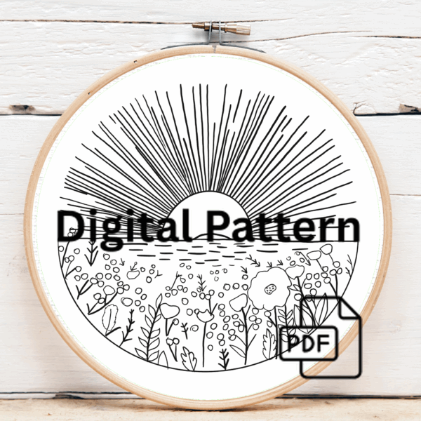embroidery-sun-setting-over-field-flowers