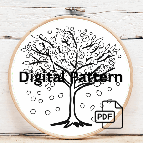 embroidery-tree-pink-flowers-leaves-white-background