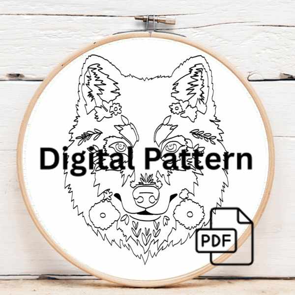 close-up-cross-stitch-picture-wolf-flowers