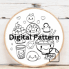 embroidery-variety-food-items-white-surface