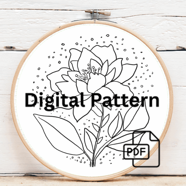 embroidery-white-flower-blue-leaves-black-background