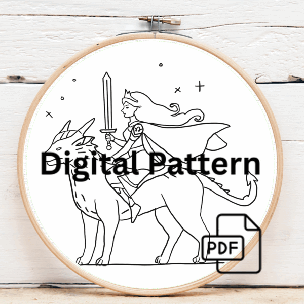 embroidery-woman-riding-horse-sword-dog