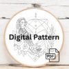 embroidery-woman-sitting-flowered-table-clock