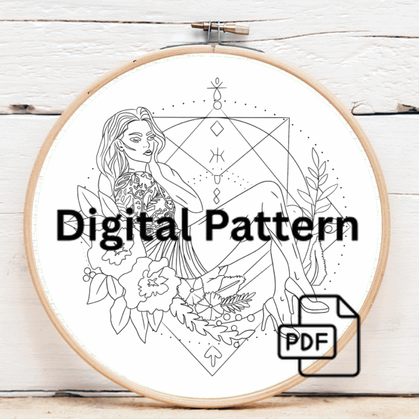embroidery-woman-sitting-flowered-table-clock