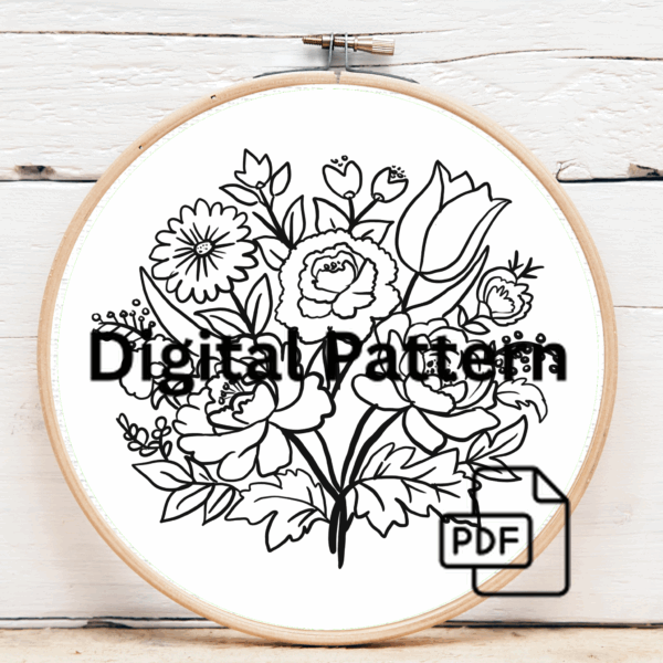 embroidery-bunch-flowers-hoop-hanging-wall