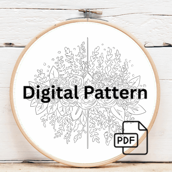 embroidery-bunch-flowers-hoop-wooden-frame