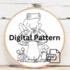 close-up-cross-stitched-picture-frog-mushroom